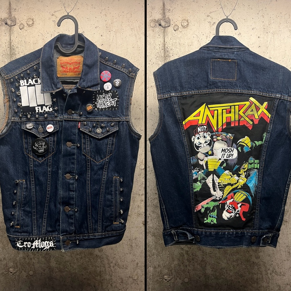 New custom Anthrax studded punk battle vest. Cro Mags, Black Flag!